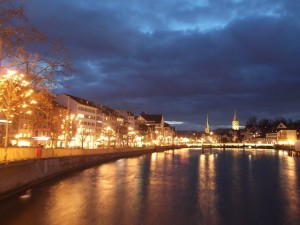 Evening view of Zurich, Switzerland