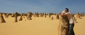 Dennis Kopp hugging the Pinnacles by Cervantes, Australia