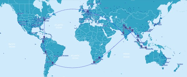 World Map with circular Travel Route using Individual One Way Tickets