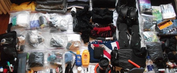 All items on Dennis Kopp's Packing List spread out between two World Trips