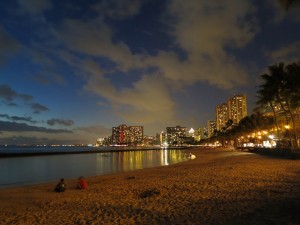 Waikiki Beach at Night on Oahu, Hawaii