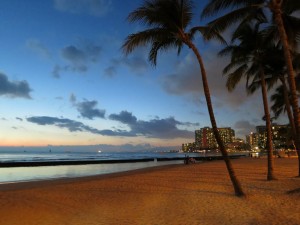 Sunset at the Beach in Waikiki, Oahu, Hawaii