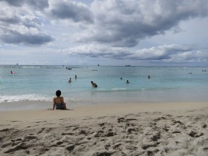 Sunny Waikiki Beach in Honolulu, Oahu, Hawaii