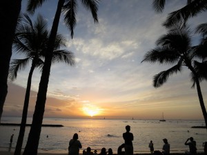 Sunset at Waikiki Beach, Oahu, Hawaii