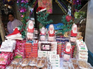 Christmas items in a store, Kolkata, India