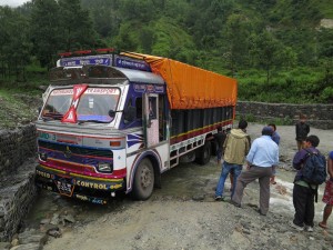 Truck stuck in a River Crossing, Nepal