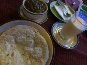 Palak Paneer, Chapati and Fruit Lassi