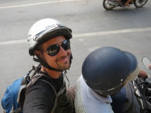 Dennis Kopp on a Myanmar style Taxi in Mandalay