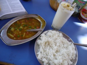 Vegetable Curry with Rice and Banana Lassi