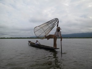 Fisherman fishing for Tips at Inle Lake, Myanmar