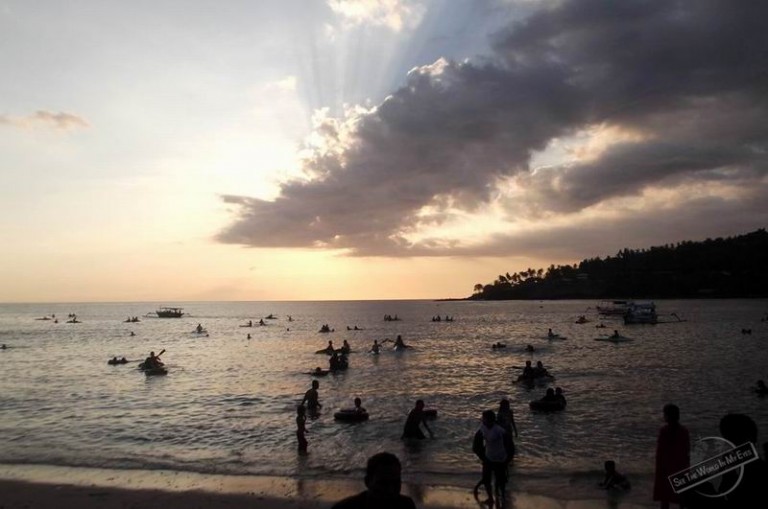 Busy Local Beach of Senggigi on Lombok, Indonesia