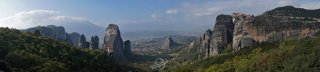 Panorama of the Rocky Landscape and Monasteries of Meteora in Greece