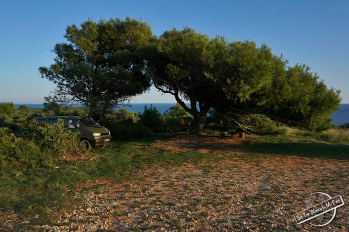 The Army Van parked between the Bushes and Trees in Croatia