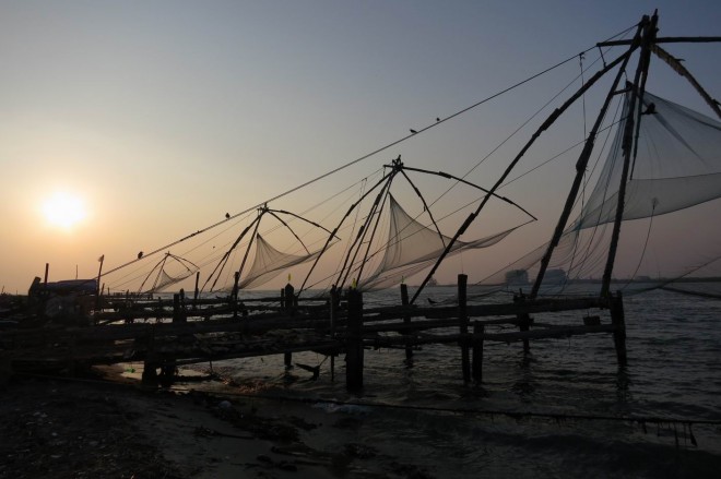 Sunset with Chinese Fishing Nets in Colonial Fort Cochin, Kerala