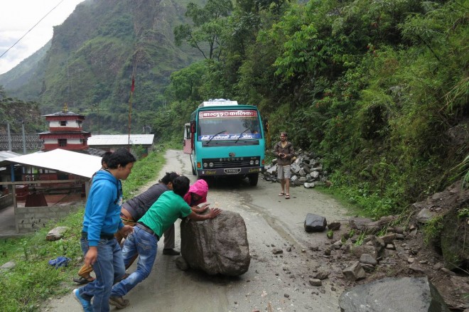 Landslides, Rivers and fallen Rocks on the Road to Pokhara, Nepal