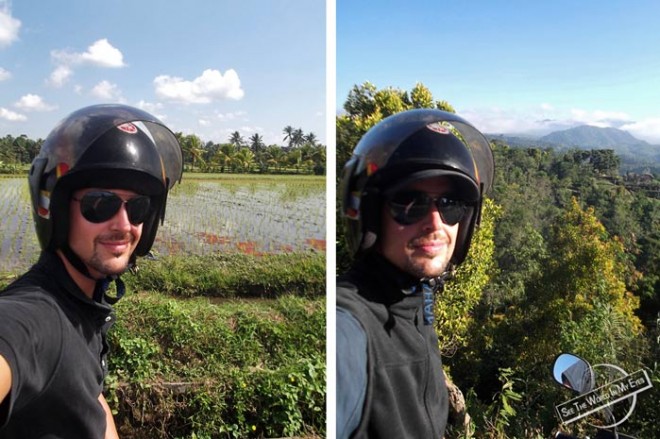 Dennis Kopp Driving by Scooter through Fields and Forests on Bali, Indonesia