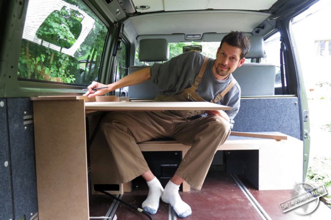 Dennis Kopp working on the Removable Table for the Army Camper