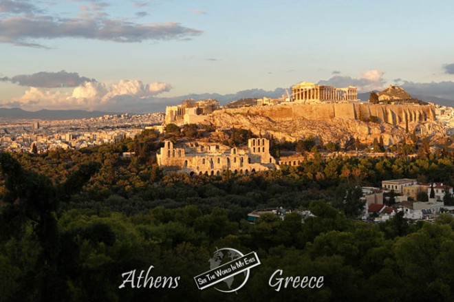 Evening Panorama of Athens and the Acropolis in Greece